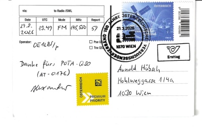 über Post gelaufene 100 Jahre ÖVSV QSL Karte (c) OE1IAH